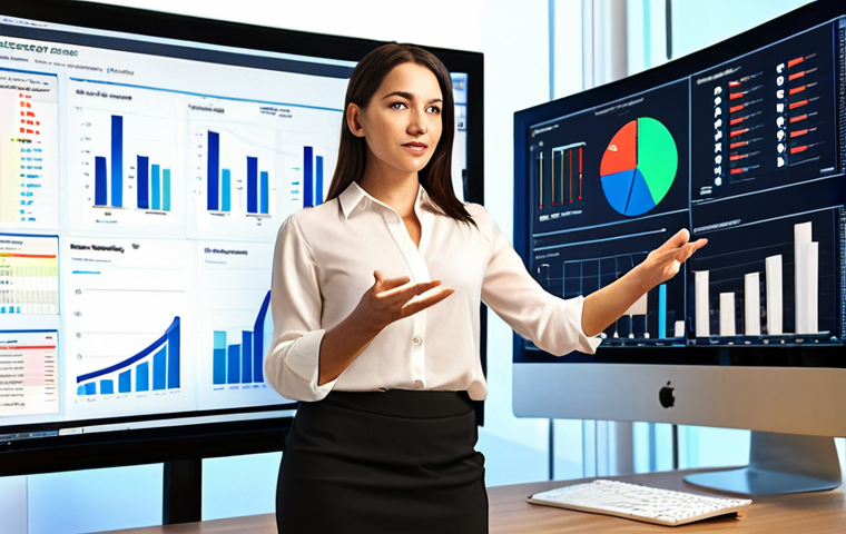 **SME Supply Chain Consulting:** A brightly lit, modern office scene. Lan, a young, confident businesswoman, is presenting supply chain optimization solutions to a group of business owners (SMEs). Charts and graphs on a screen show improvements. The overall feel is positive and professional.